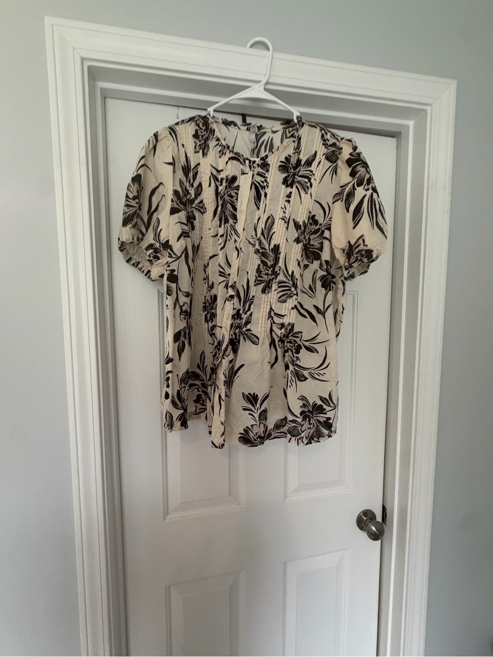 belle sky Cream Blouse with Black Floral Print